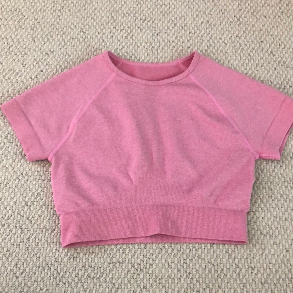 Soft Pink Athletic Crop Top with Raglan Sleeves